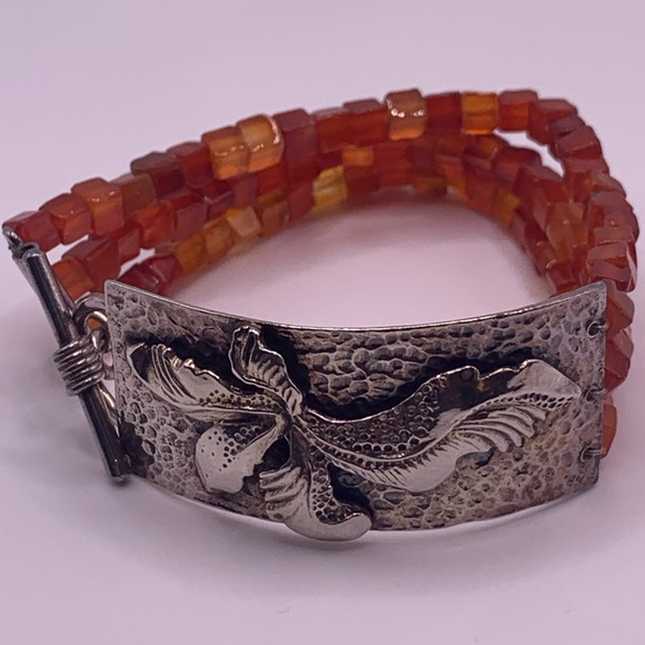 Silpada Extremely Rare Sterling & Carnelian Multi-Bead Unique Toggle Bracelet - Picture 3 of 17